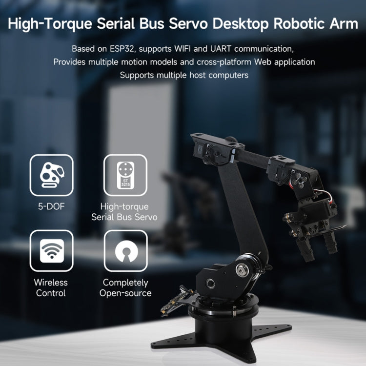 Waveshare High-Torque Serial Bus Servo, kit de brazo robótico de escritorio, basado en ESP32, 5 DOF, US Plug, EU Plug, UK Plug
