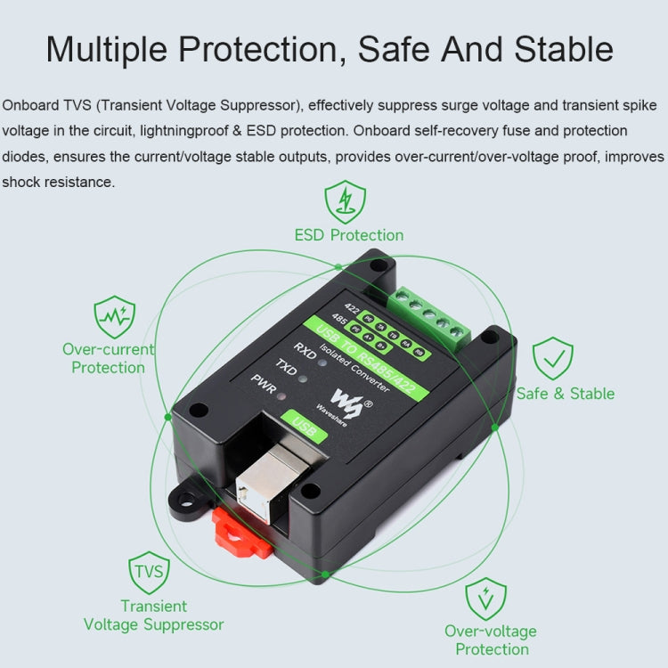 Waveshare 23949 Convertidor aislado de USB a RS485/422, FT232RL y SP485EEN, 23949