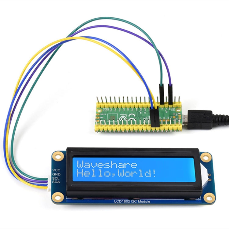 Módulo Waveshare 23991 LCD1602 I2C, blanco con fondo azul, 16x2 caracteres, 3,3 V/5 V, 23991