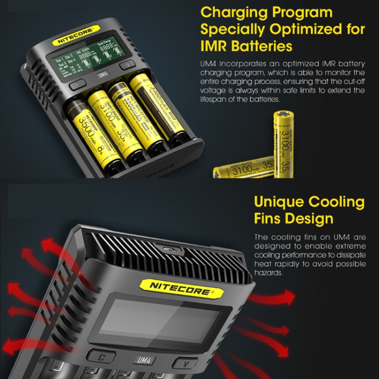 Cargador de batería de litio rápido NITECORE, enchufe de EE. UU., UMS4, UMS2