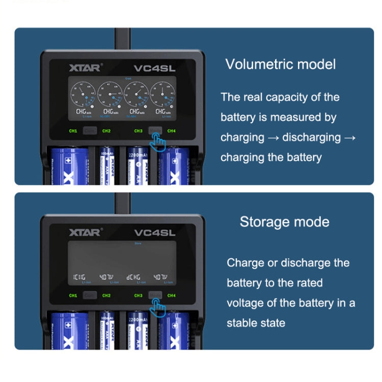 Cargador de batería de litio con linterna brillante de 4 ranuras XTAR, modelo: VC4SL, VC4S