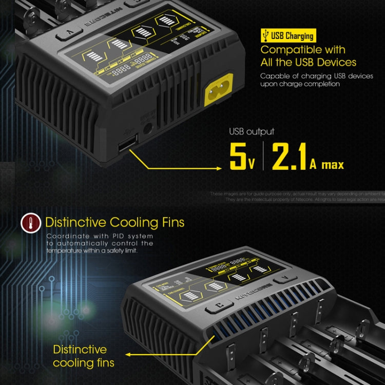 Cargador rápido LCD inteligente de 4 ranuras NITECORE, SC4