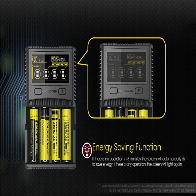 Cargador rápido LCD inteligente de 4 ranuras NITECORE, SC4
