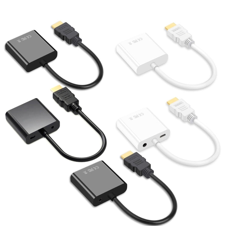 2 PCS Jasoz 1080P HDMI a VGA Convertidor Núcleo de cobre libre de oxígeno, Black, White, With Audio Power Supply (Black), With Audio Power Supply (White), With Audio (Black)