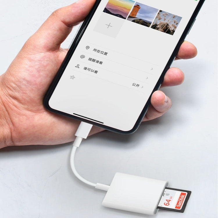 Adaptador 2 en 1 de lector de tarjetas SD / TF de 8 pines para iPhone / iPad, longitud del cable: 9,7 cm, SD + TF Slots