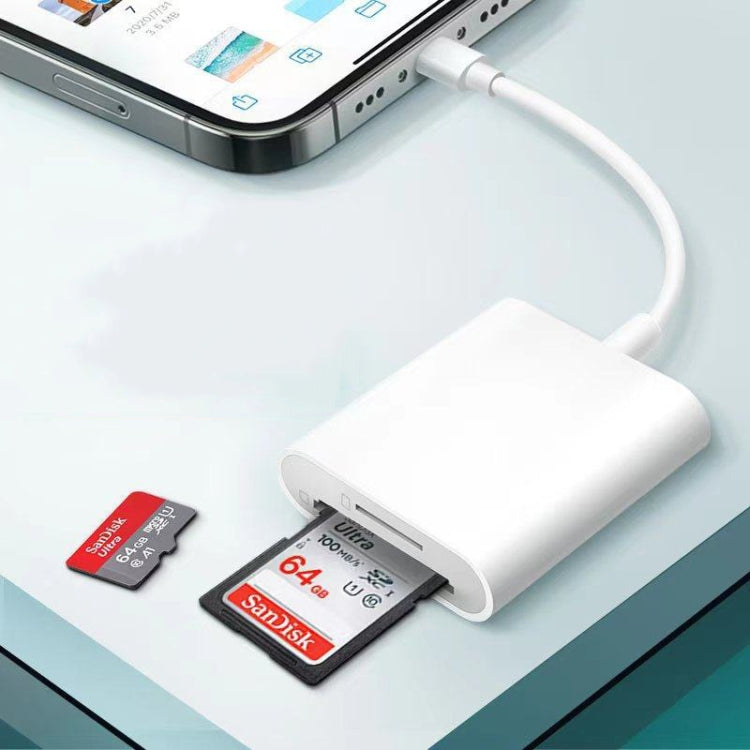 Adaptador 2 en 1 de lector de tarjetas SD / TF de 8 pines para iPhone / iPad, longitud del cable: 9,7 cm, SD + TF Slots