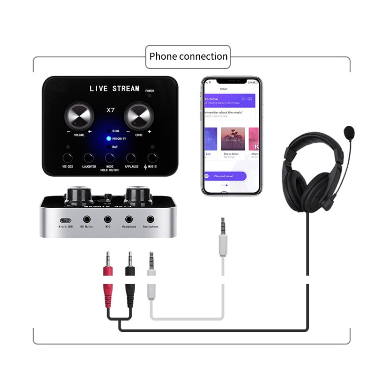 Tarjeta de sonido X7 cambiador de voz teléfono móvil y ordenador Compatible con micrófono de llamada de voz electrónico externo tarjeta de sonido en vivo