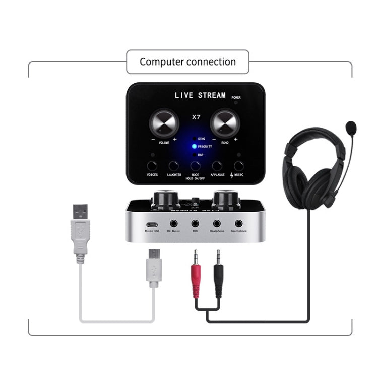 Tarjeta de sonido X7 cambiador de voz teléfono móvil y ordenador Compatible con micrófono de llamada de voz electrónico externo tarjeta de sonido en vivo