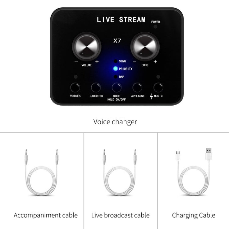 Tarjeta de sonido X7 cambiador de voz teléfono móvil y ordenador Compatible con micrófono de llamada de voz electrónico externo tarjeta de sonido en vivo