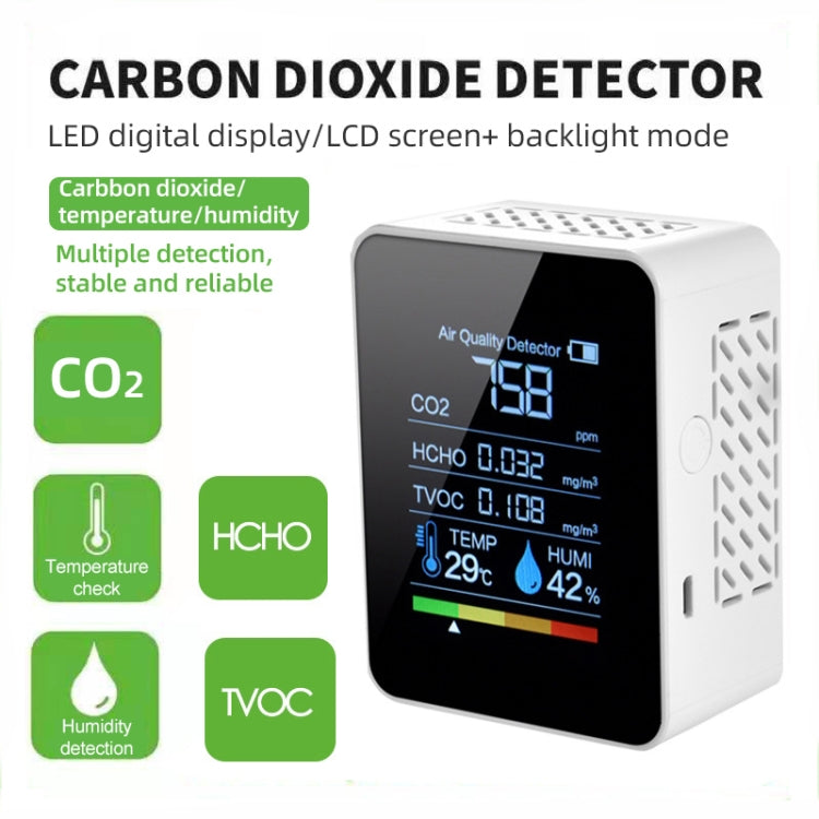 Detector portátil de dióxido de carbono y formaldehído de calidad del aire CO2, higrómetro de temperatura interior con pantalla Digital LED, 5 in 1 Semiconductor