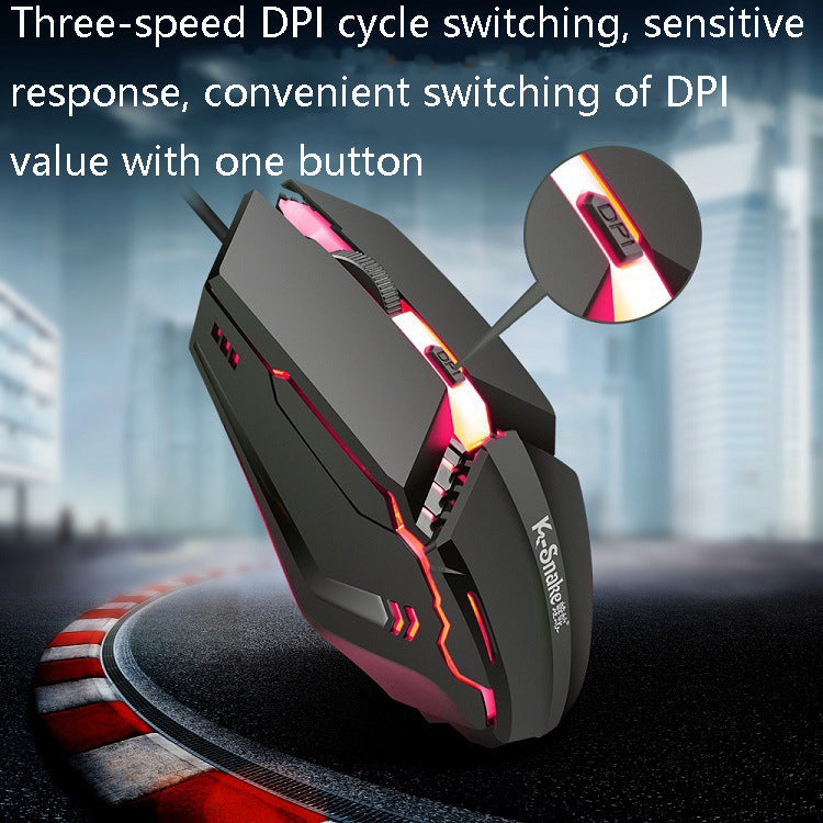 2 PCS K-Snake M11 4 Teclas 1600DPI Luminous Game Wired Mouse Notebook Desktop USB Wired Mouse, Longitud del cable: 1.5m