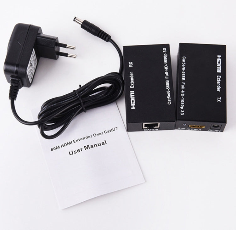 1 par de amplificador de señal HW-YD60 HDMI Extender 1080P, distancia efectiva: 60 m, enchufe de la UE