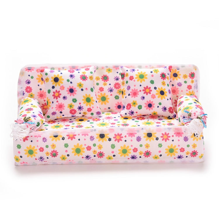 Mini muebles sofá de flores sofá de 20cm + 2 cojines para accesorios de casa de muñecas, Doll House Accessories(Cloth sofa)