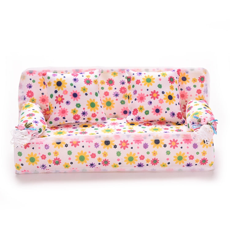 Mini muebles sofá de flores sofá de 20cm + 2 cojines para accesorios de casa de muñecas, Doll House Accessories(Cloth sofa)