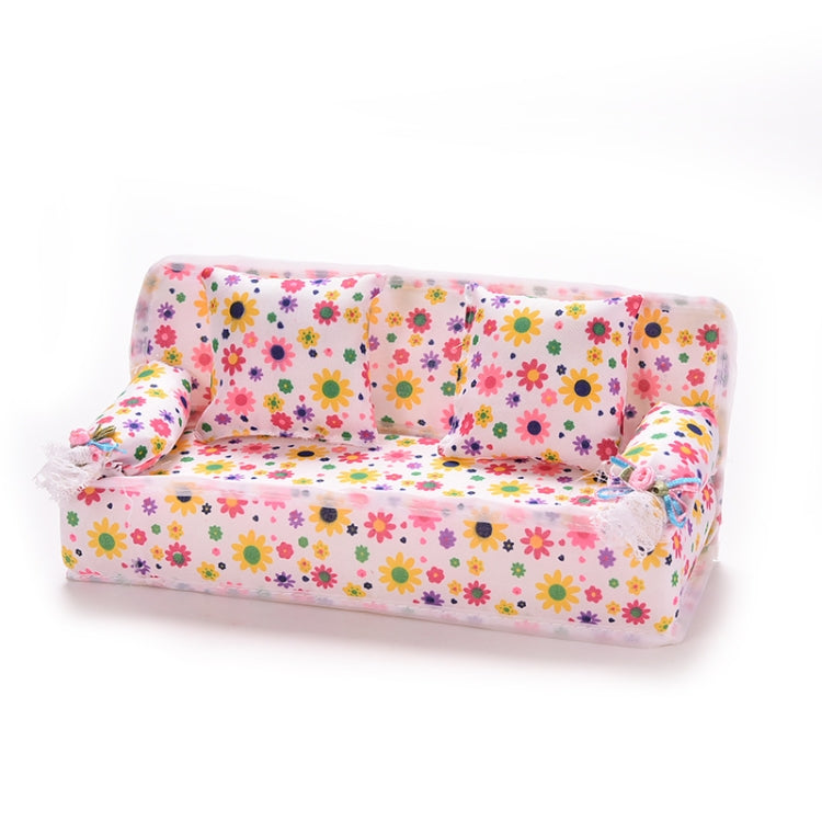 Mini muebles sofá de flores sofá de 20cm + 2 cojines para accesorios de casa de muñecas, Doll House Accessories(Cloth sofa)