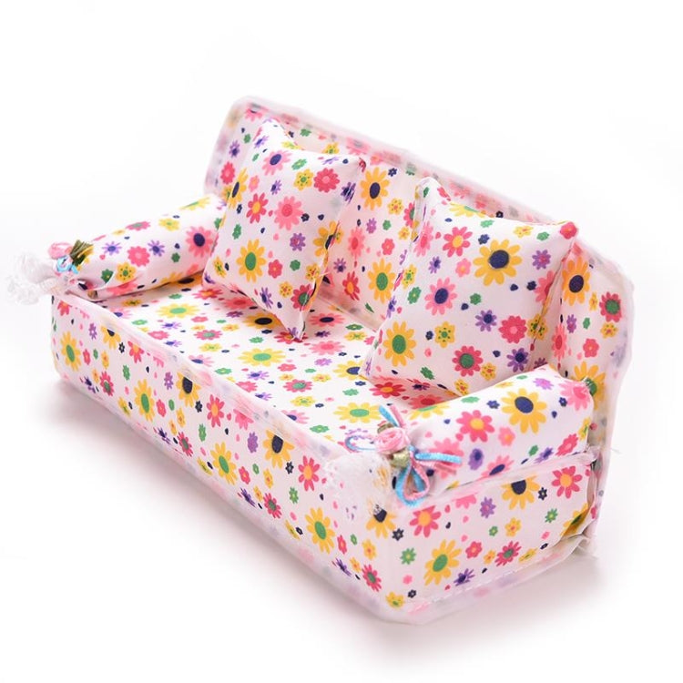 Mini muebles sofá de flores sofá de 20cm + 2 cojines para accesorios de casa de muñecas, Doll House Accessories(Cloth sofa)