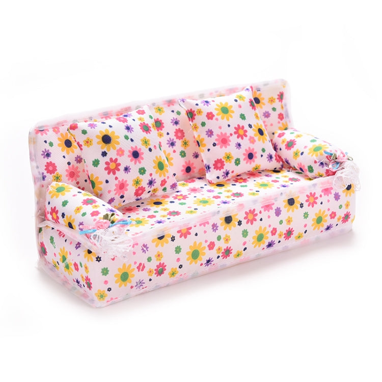 Mini muebles sofá de flores sofá de 20cm + 2 cojines para accesorios de casa de muñecas, Doll House Accessories(Cloth sofa)
