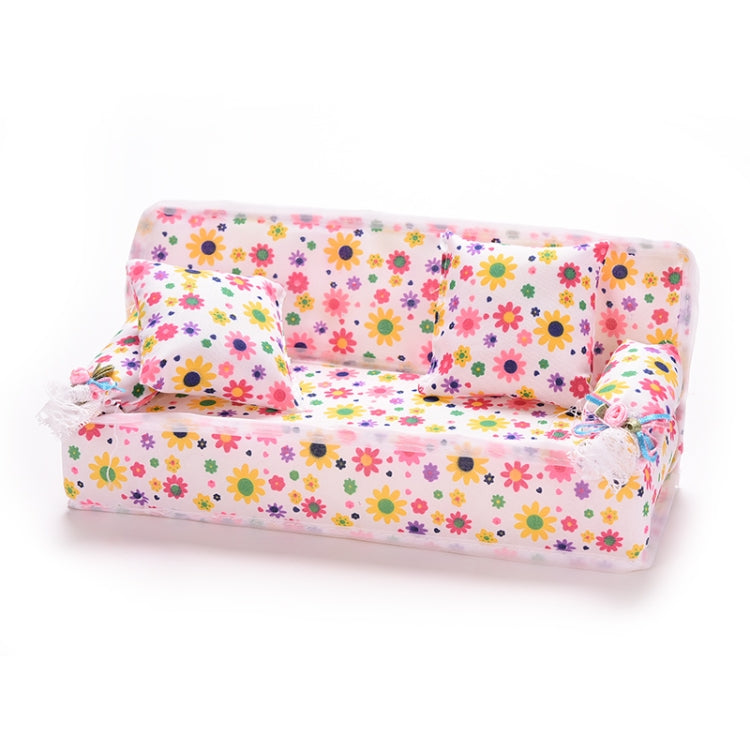 Mini muebles sofá de flores sofá de 20cm + 2 cojines para accesorios de casa de muñecas, Doll House Accessories(Cloth sofa)