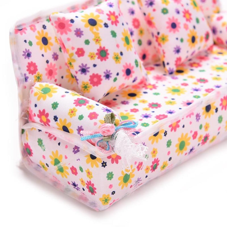 Mini muebles sofá de flores sofá de 20cm + 2 cojines para accesorios de casa de muñecas, Doll House Accessories(Cloth sofa)
