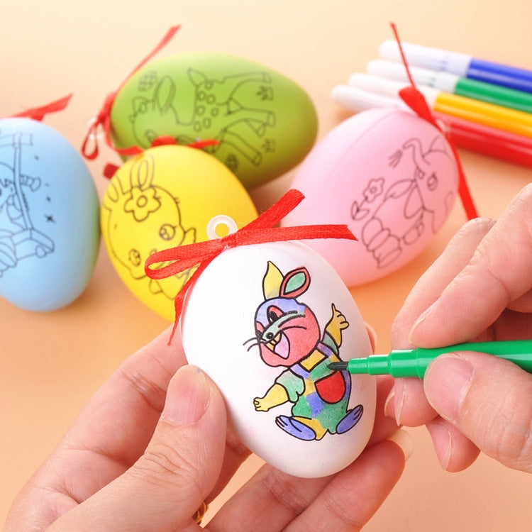 4 PCS Huevos de Pascua pintados a mano con dibujos animados Juguetes educativos para niños, Patrón aleatorio y color, 4 PCS Painted Easter Eggs