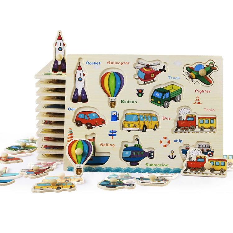Rompecabezas de madera Tablero de agarre de mano Juguete educativo Número Patrón de transporte Rompecabezas Regalo para niños,, Random Style Delivery