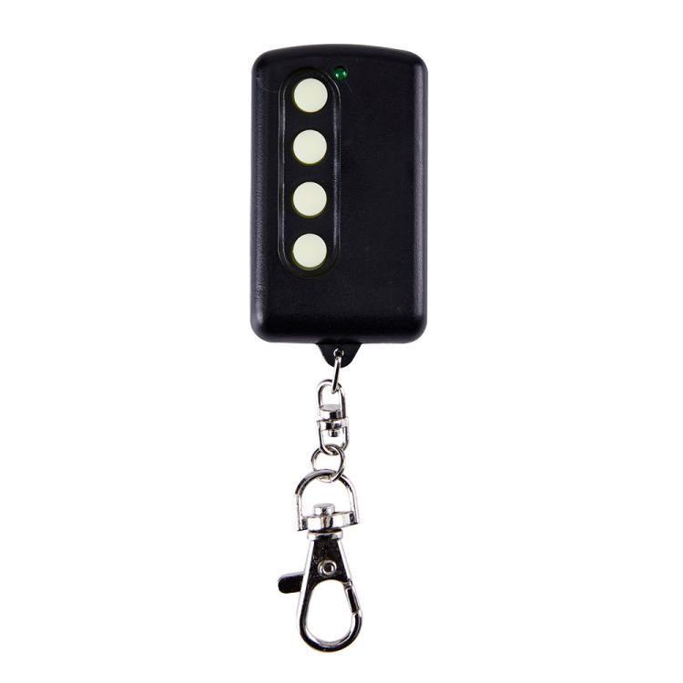 Control remoto de puerta de garaje con modulación de frecuencia de 250-450 MHz y código fijo.