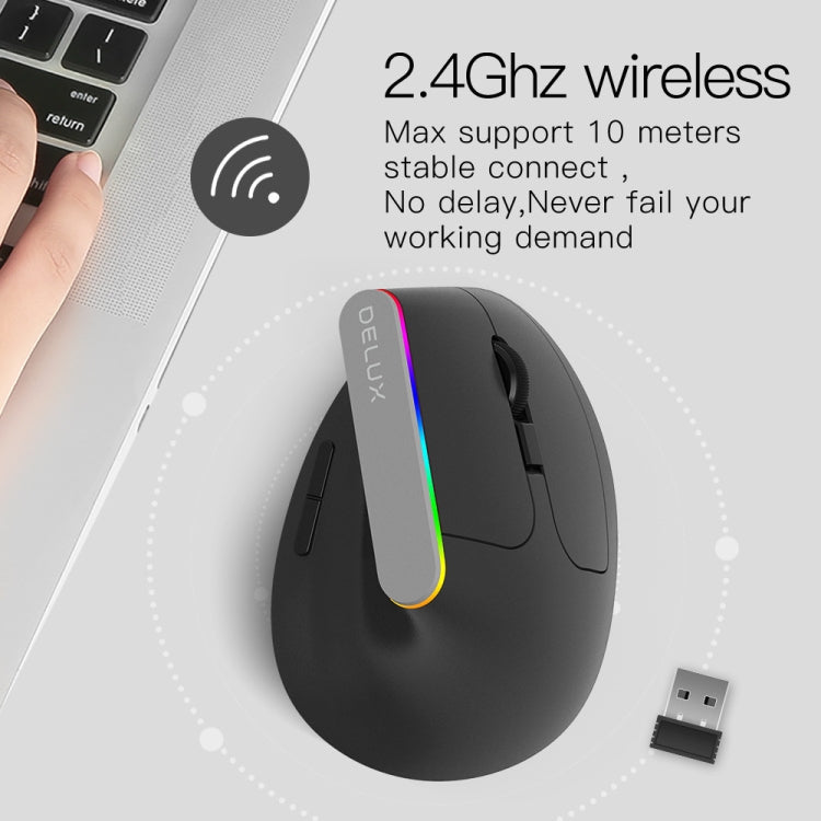 DELUX M618C 6 Teclas 1600 DPI RGB Vertical Ratón Inalámbrico Bluetooth Modo Dual, M618C(White), M618C(Black)