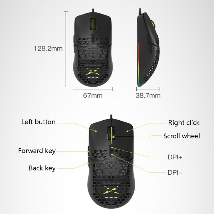 DELUX M700BU Ratón con cable para juegos con 7 teclas, ratón con cable para escritorio, estilo:, 3325 (Support 10000DPI), 3389 (Support 16000DPI)