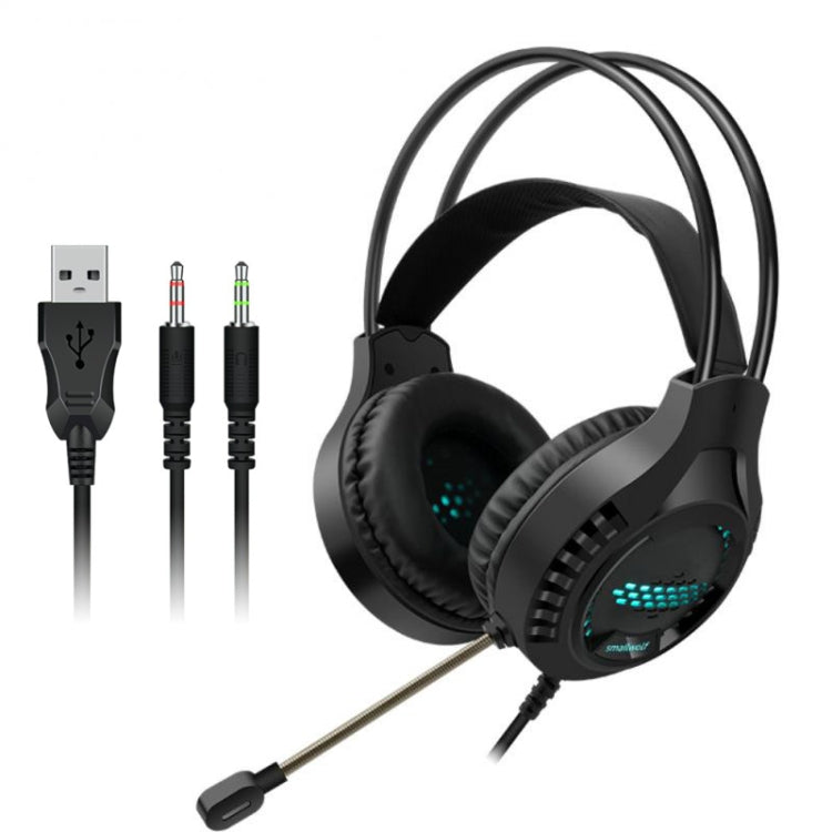 Auriculares Smailwolf AK3 para juegos, auriculares con cable luminosos para computadora de escritorio, estilo:, 3.5mm Double Plug Black, USB Single-plug Black