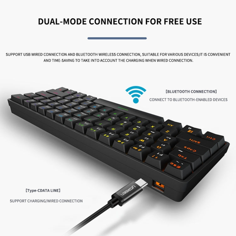 LEAVEN K28 61 teclas Gaming Office Computer RGB inalámbrico Bluetooth + teclado mecánico de modo dual con cable, longitud del cable: 1,5 m, Green Axis (Black), Green Axis (White), Green Axis (Blue), Green Axis (Pink), Red Axis (Black), Red Axis (White)...