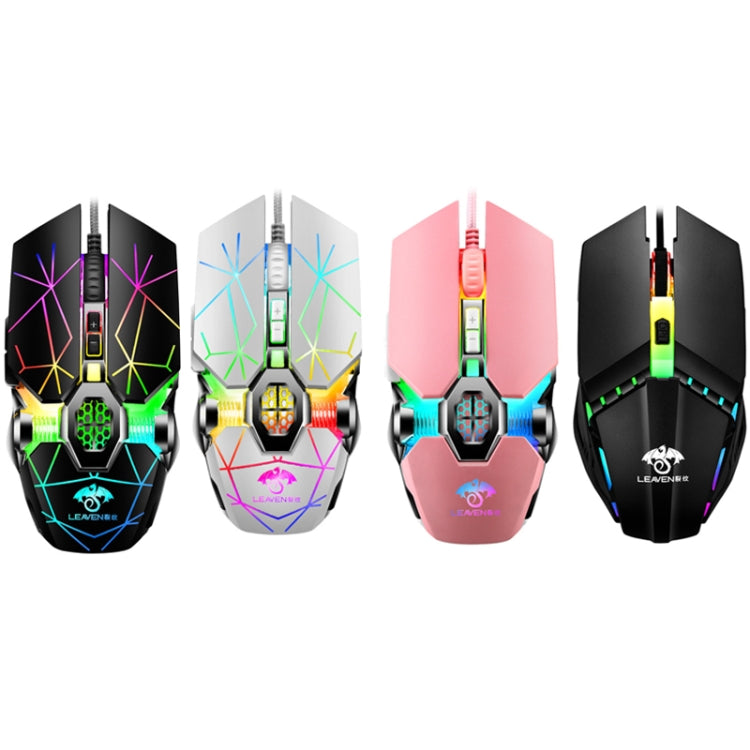 LEAVEN 7 teclas 4000DPI USB con cable Computadora Oficina Luminoso RGB Ratón mecánico para juegos, Longitud del cable: 1,5 m, S30 Black, S30 White, S30 Pink, S10 Black