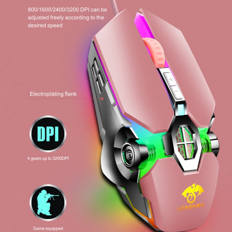LEAVEN 7 teclas 4000DPI USB con cable Computadora Oficina Luminoso RGB Ratón mecánico para juegos, Longitud del cable: 1,5 m, S30 Black, S30 White, S30 Pink, S10 Black