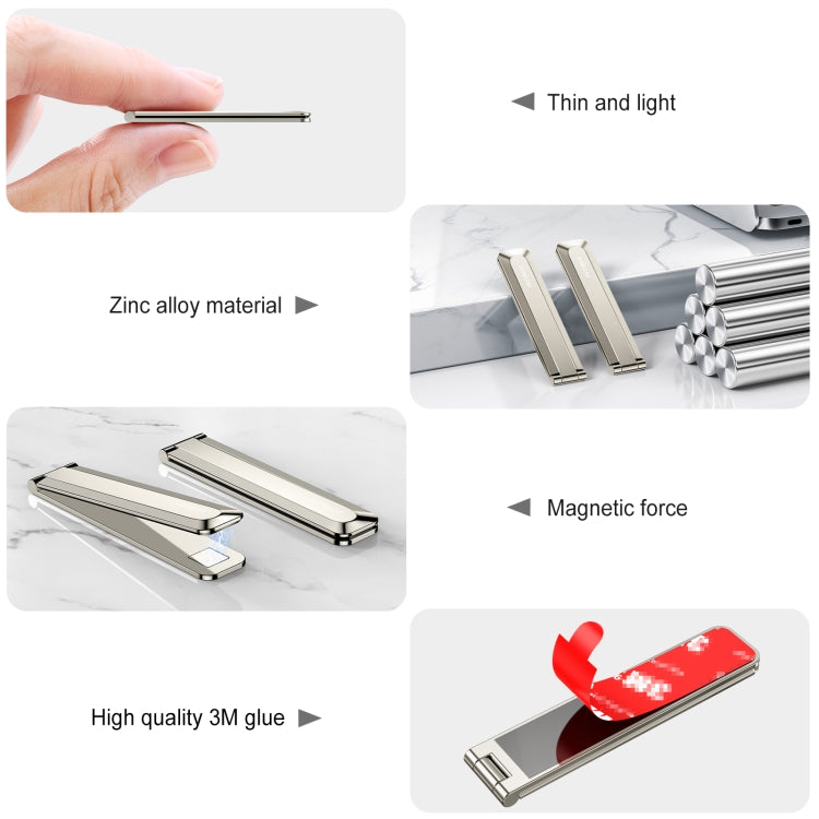 Oatsbasf 03654 Mini soporte para teléfono móvil pegatina trasera portátil plegable escritorio soporte magnético multifuncional, 03654 Grey, 03654 Gold