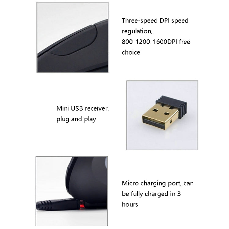 JS-5D 6 Teclas 2.4G Ratón Vertical Ergonómico Ratón de Carga Inalámbrico Transfronterizo