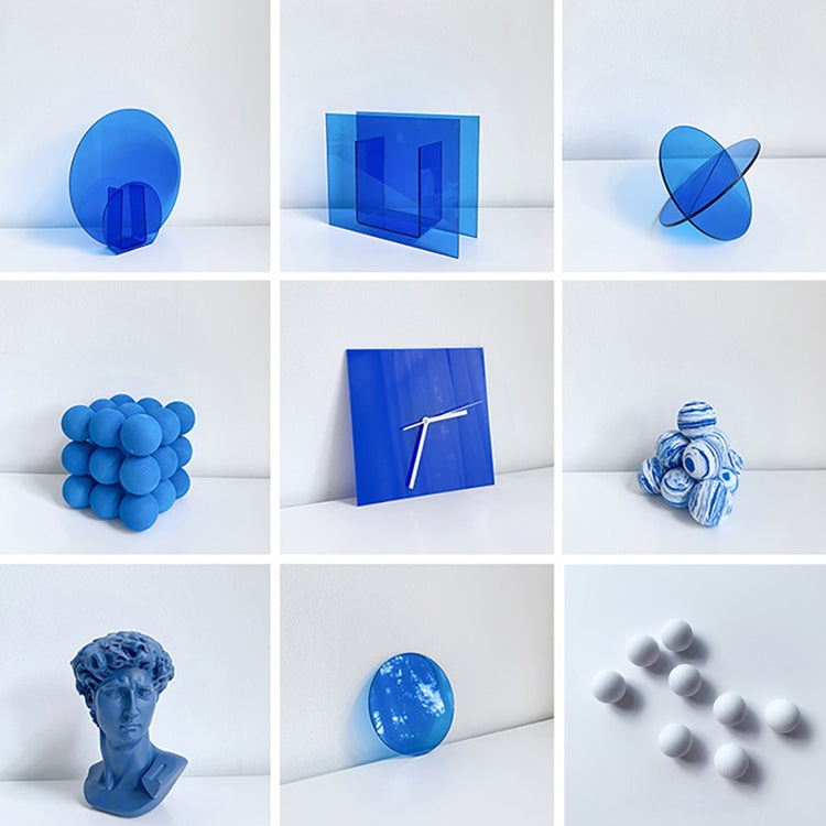 Accesorios para fotos de adorno de fondo de estudio, Translucent Blue Round Sheet, Translucent Blue Cross Circle, Blue Round Acrylic Ornament, Blue Square Acrylic Ornament, Acrylic Clock, Translucent Acrylic Clock, Blue Ball Rubik Cube, Blue Plaster   ...
