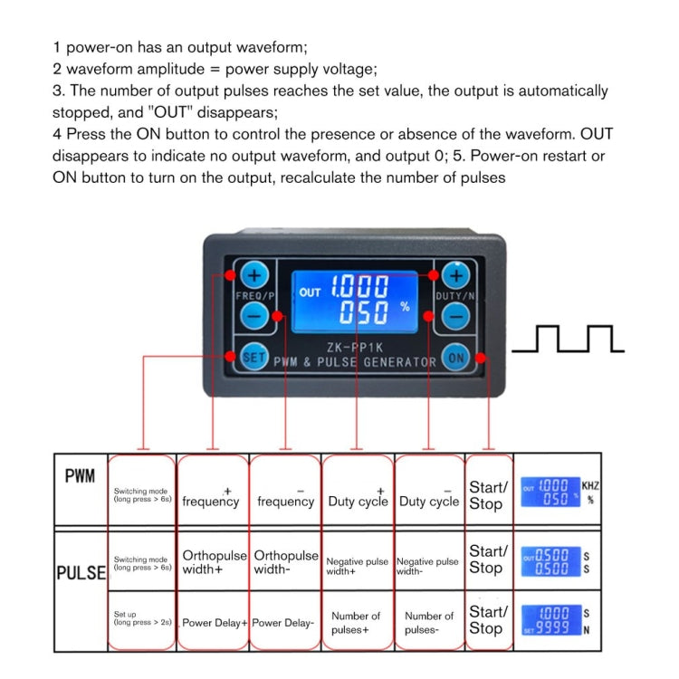 Generador de señal ZK-PP1K PWM 1Hz-150KHz PWM Ciclo de trabajo de frecuencia de pulso Generador de onda cuadrada ajustable
