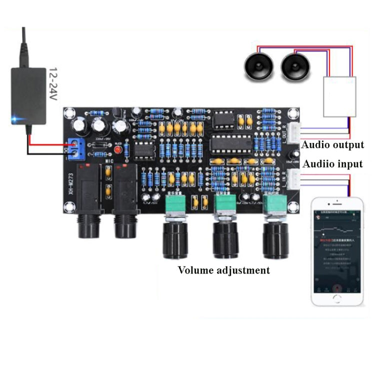 Placa amplificadora de micrófono XH-M273 DC12-24V, placa amplificadora de potencia para cantar canciones K, Reverberation Board