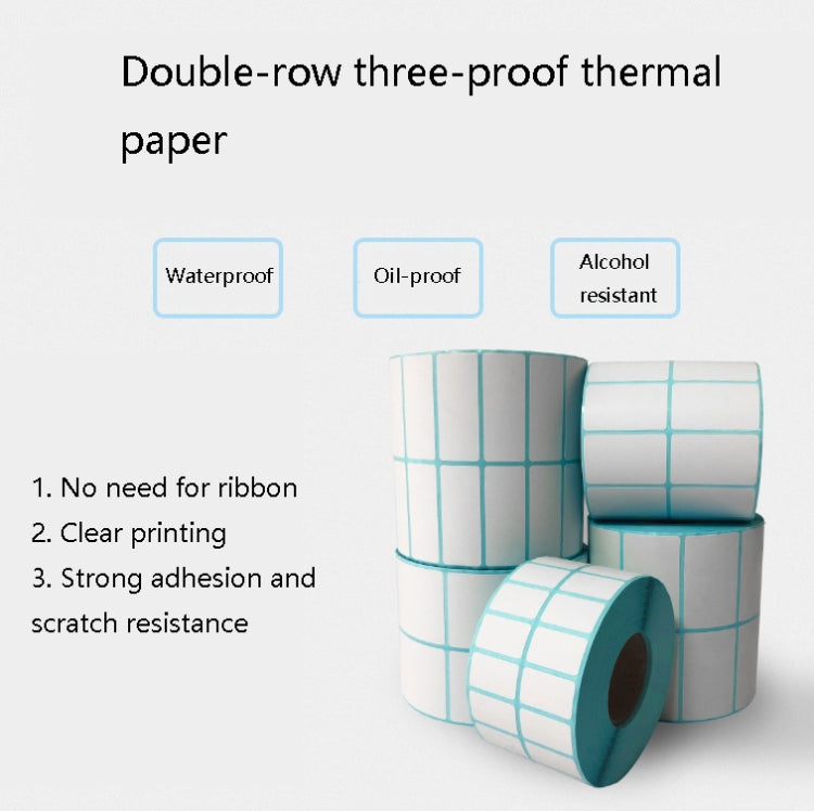 Sc5030 Etiqueta de código de barras impermeable de papel térmico de tres pruebas de doble fila, 50 x 40 mm (2000 Pieces), 50 x 35 mm (2000 Pieces), 50 x 30 mm (2000 Pieces), 50 x 25 mm (2500 Pieces), 50 x 20  mm (5000 Pieces), 40 x 80  mm (1000 Pieces)...