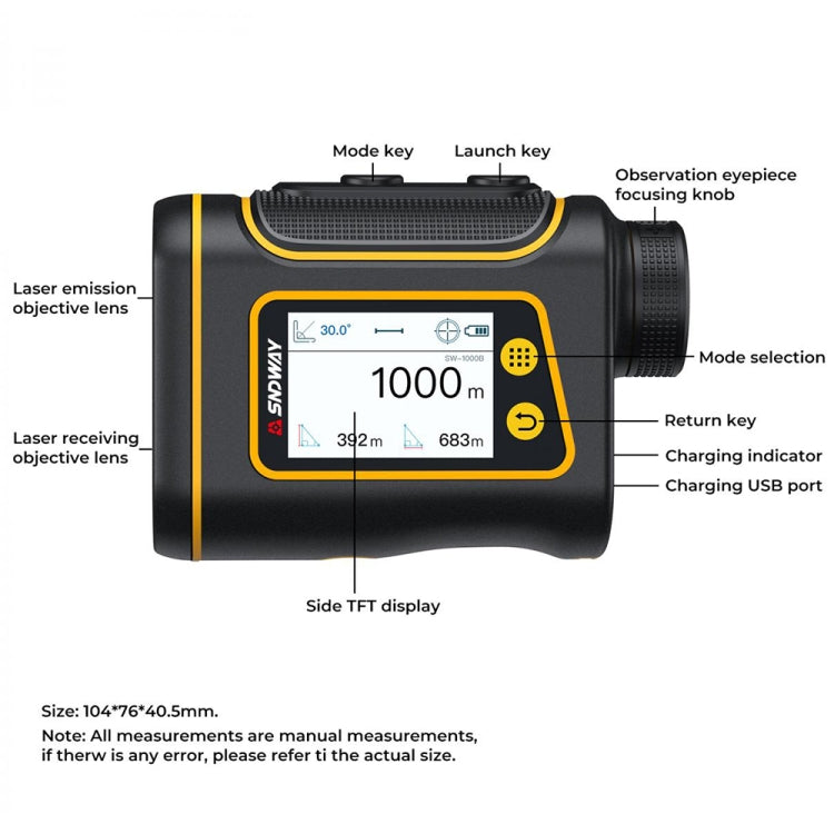 Instrumento de telémetro SNDWAY, telescopio para exteriores, instrumento de medición de Golf, SW800B 800m, SW1000B 1000m, SW1500B 1500m