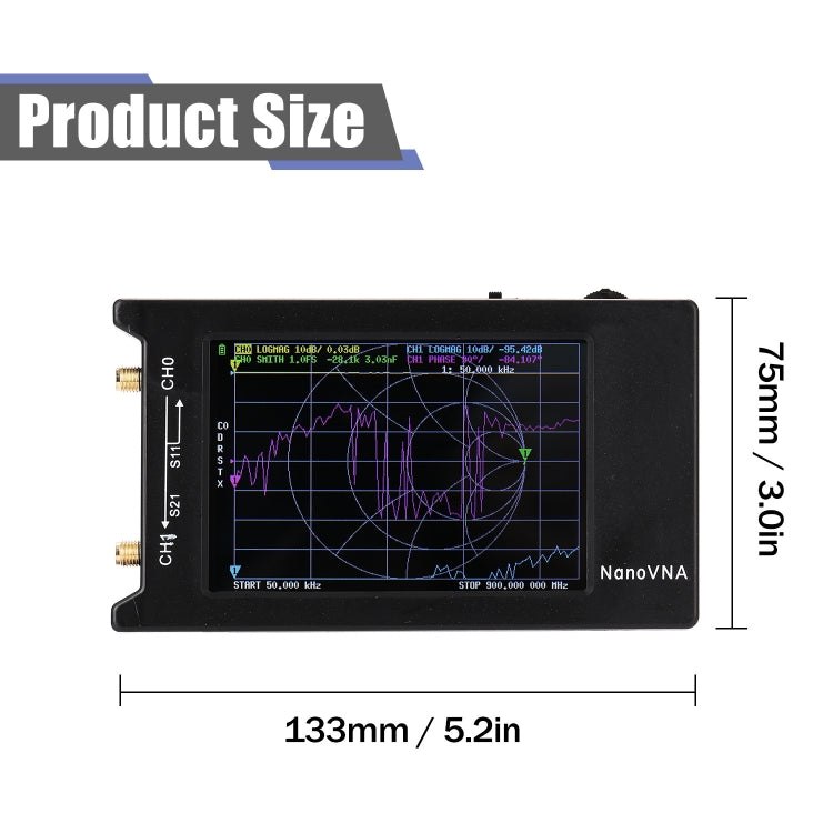 NANOVNA-H Versión mejorada 2,8 pulgadas TFT 50Khz-1,5Ghz Analizador de antena de red vectorial MF HF VHF UHF con ranura para tarjeta SD sin tarjeta, 4 Inch