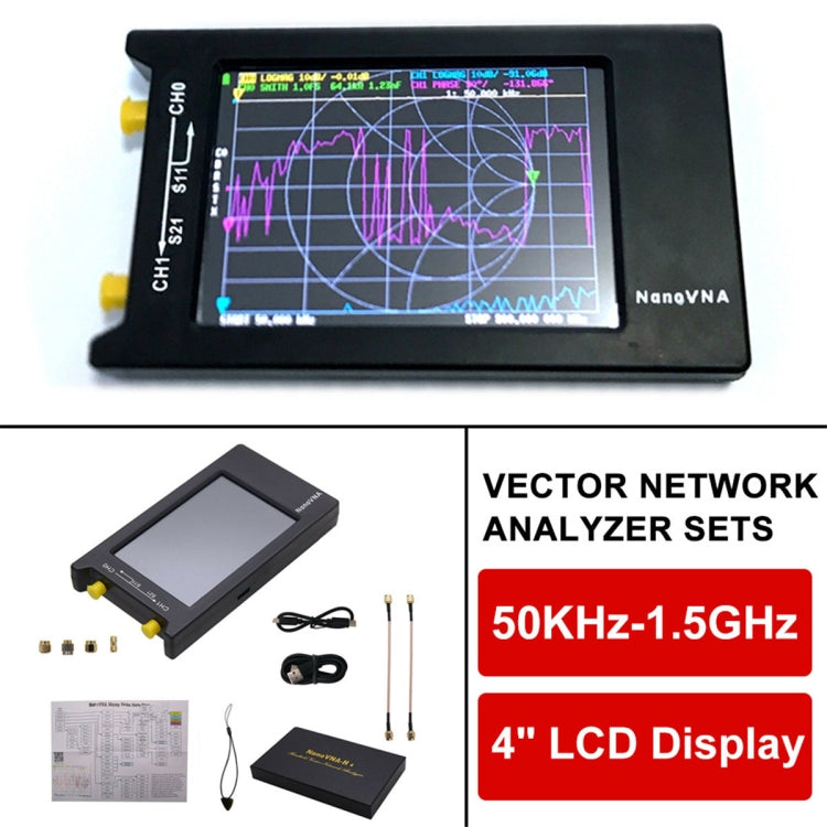 NANOVNA-H Versión mejorada 2,8 pulgadas TFT 50Khz-1,5Ghz Analizador de antena de red vectorial MF HF VHF UHF con ranura para tarjeta SD sin tarjeta, 4 Inch