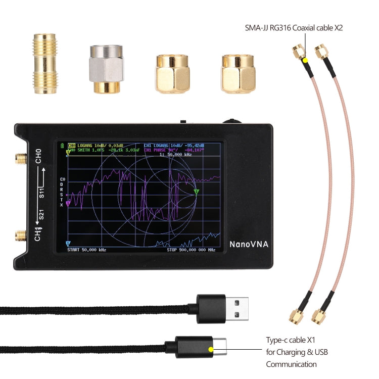 NANOVNA-H Versión mejorada 2,8 pulgadas TFT 50Khz-1,5Ghz Analizador de antena de red vectorial MF HF VHF UHF con ranura para tarjeta SD sin tarjeta, 4 Inch