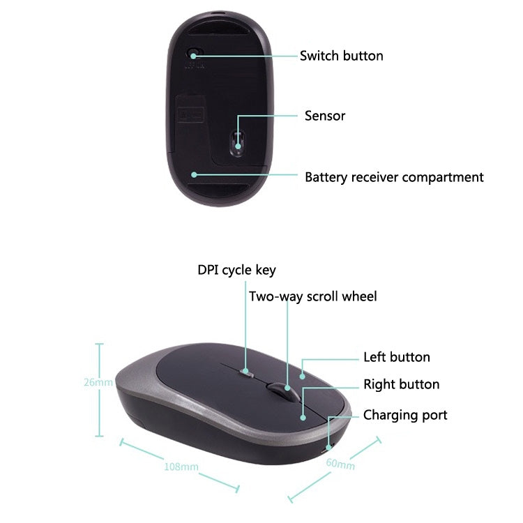 M030 4 teclas 1600DPI Ratón silencioso de oficina para computadora portátil, estilo:, Wireless (Ink Green), Wireless (Blue), Wireless (Pink), Wireless (Gray), Wireless (White), Wireless (Black), Bluetooth (Ink Green), Bluetooth (Blue), Bluetooth (Pink)...