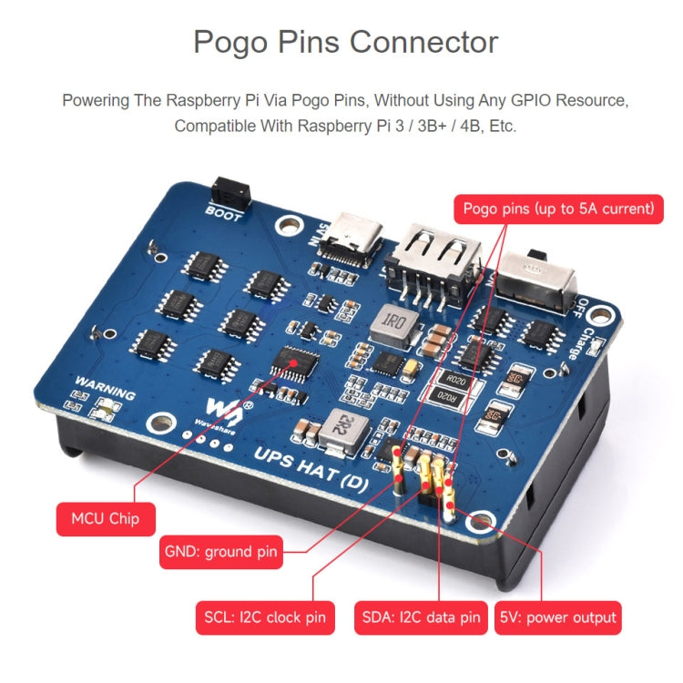 Waveshare 25567 para Raspberry Pi UPS HAT (D), conector Pogo Pins, sin batería