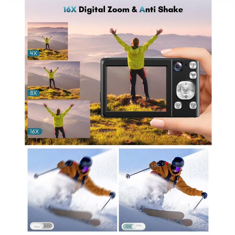 Cámara digital DC308 de 2,8 pulgadas, 4K HD, con doble cámara frontal y trasera y zoom de 16X, US Plug, EU Plug, UK Plug, AU Plug