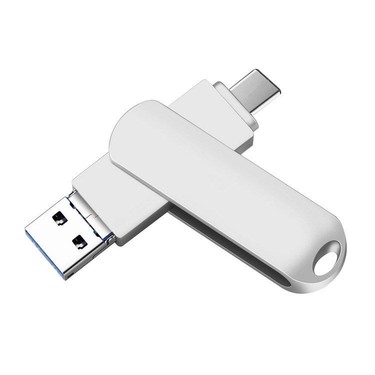 USB 3.0 + 8 pines + USB-C / Tipo-C 3 en 1 Teléfono Computadora Disco en U de metal giratorio, 16GB, 32GB, 64GB, 128GB, 256GB