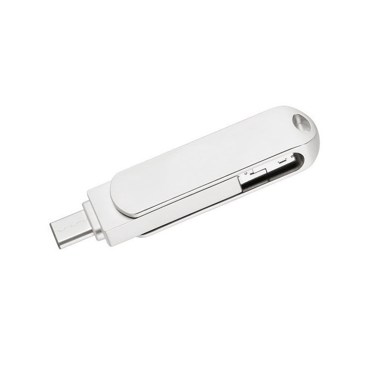 USB 3.0 + 8 pines + USB-C / Tipo-C 3 en 1 Teléfono Computadora Disco en U de metal giratorio, 16GB, 32GB, 64GB, 128GB, 256GB