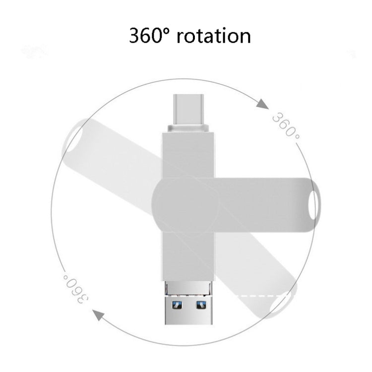 USB 3.0 + 8 pines + USB-C / Tipo-C 3 en 1 Teléfono Computadora Disco en U de metal giratorio, 16GB, 32GB, 64GB, 128GB, 256GB