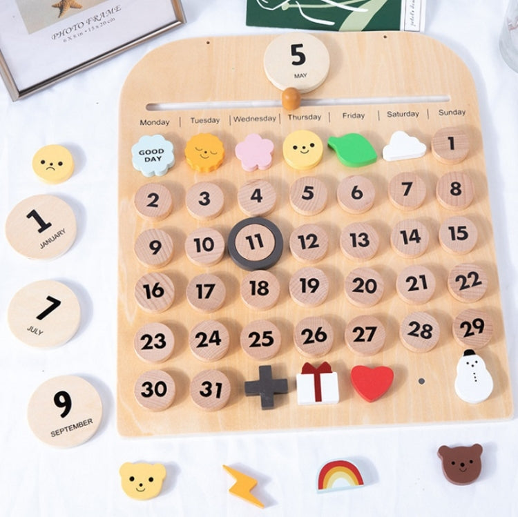 Colgante de escritorio cognitivo para bebés con calendario perpetuo de madera para habitación de niños, especificaciones:, Plywood TC, Beech GB