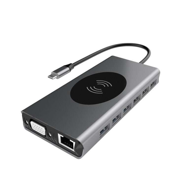 Estación de acoplamiento tipo C HUB USB BX15W con función de carga inalámbrica, BX15W